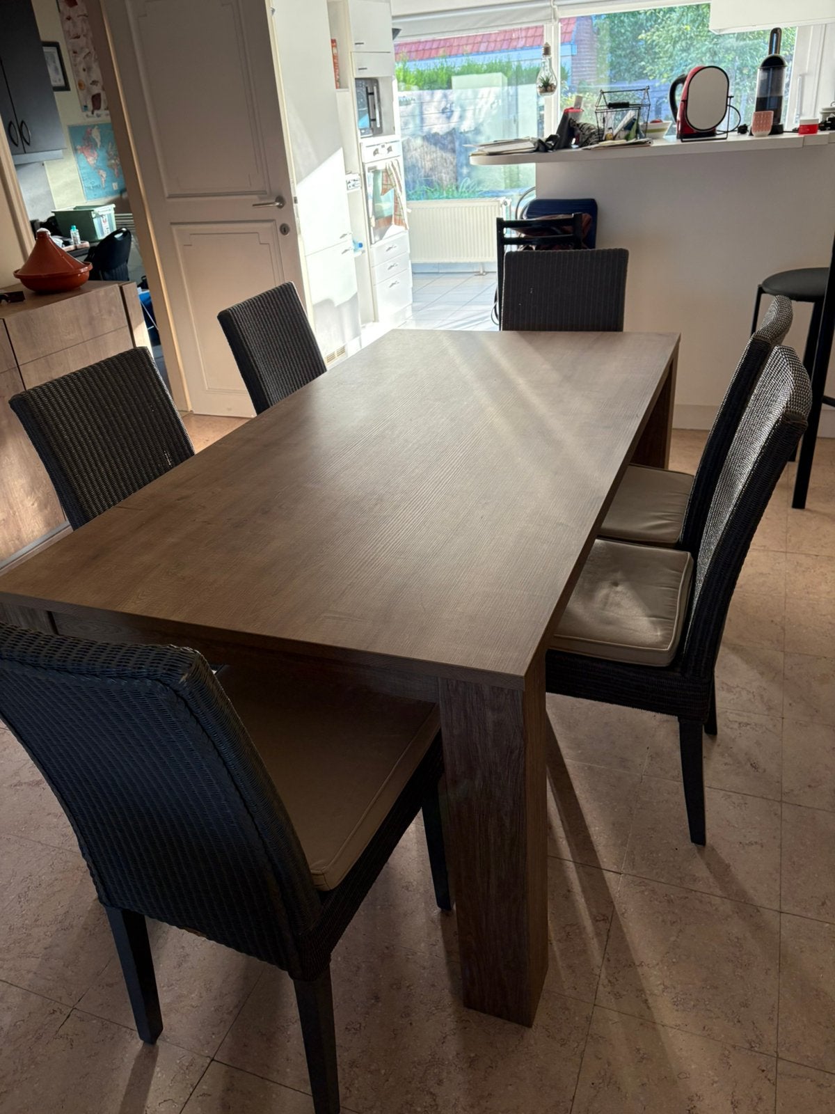 Table  180 L 75 H P 95 cm, Enlèvement, Comme neuf, Baltic oak, 4 à 6 chaises