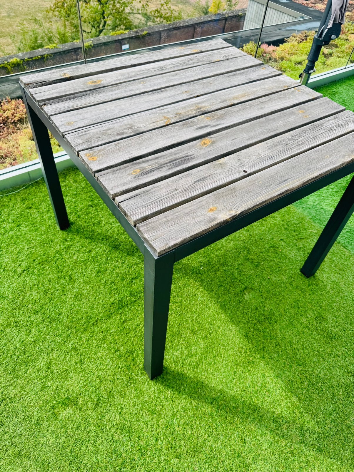 Moderne vierkante terrastafel 90x90 alu frame ideaal project, Ophalen, Zo goed als nieuw, Aluminium