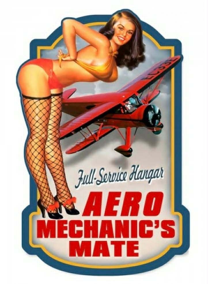 Pin Up vliegtuig metalen decoratie bord Aero mechanics mate, 39 cm, Metaal, Vintage, 60 cm