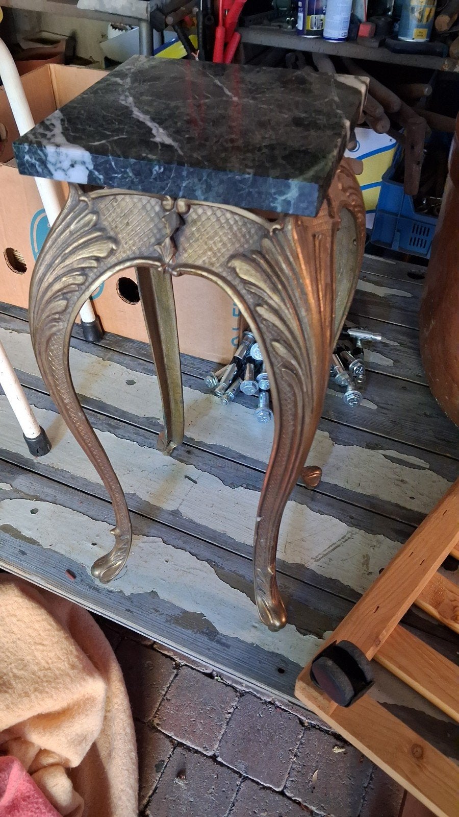 bronze avec support pour plantes en marbre, tabouret, Enlèvement