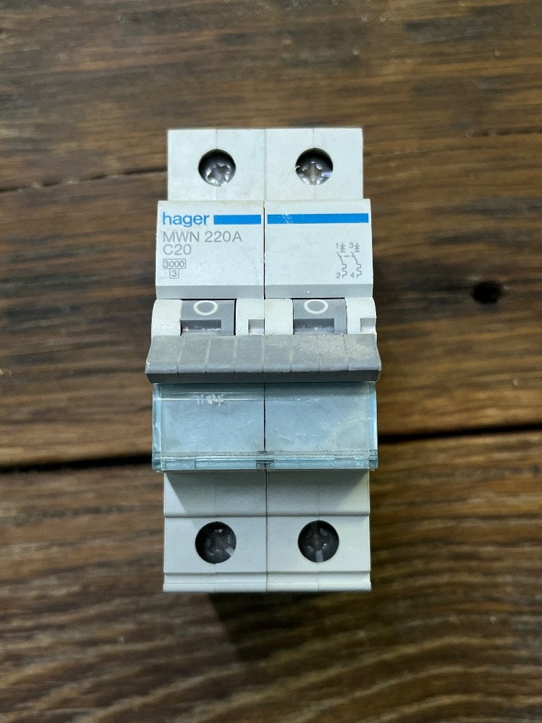 HAGER MWN220A - Disjoncteur 20A - 2P - Courbe C - PdC 3kA, Enlèvement, Neuf