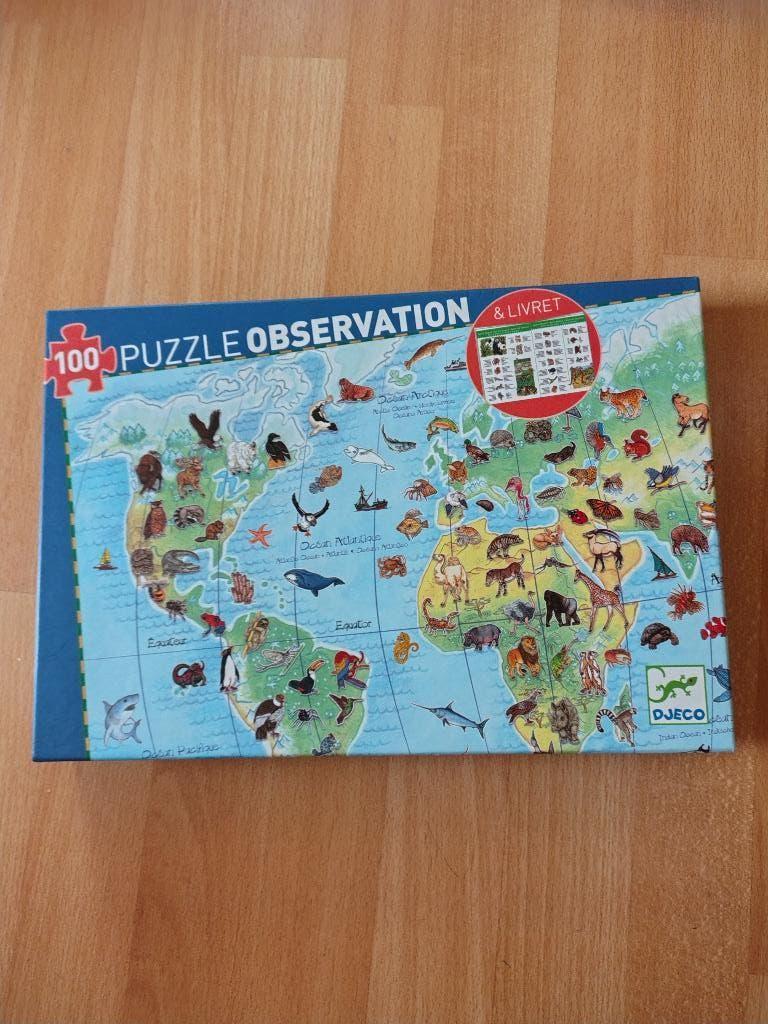 puzzel 100 stuks xl het dierenrijk van merk djeco observatie, Ophalen of Verzenden, Minder dan 500 stukjes, Gebruikt, Legpuzzel