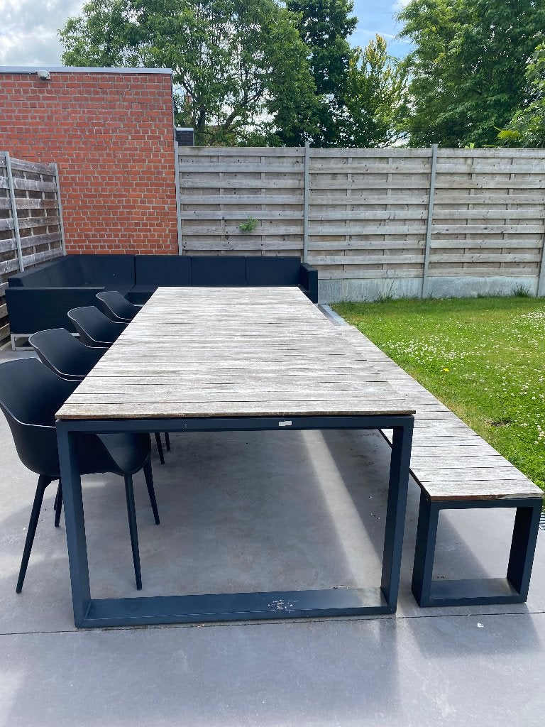 Tuintafel met 4 stoelen en bank, Ophalen, Gebruikt, Bank, Teakhout