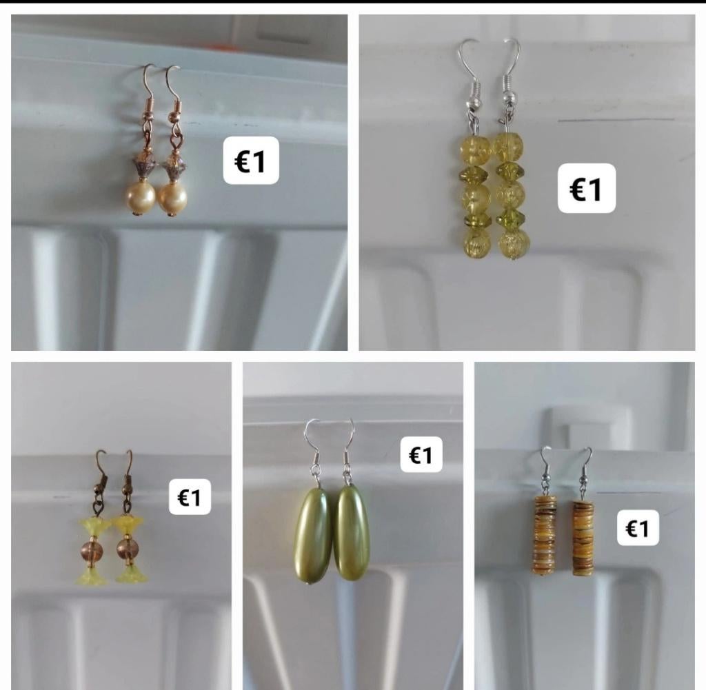Partijtje oorbellen, Handtassen en Accessoires, Oorbellen, Overige materialen, Hangers, Geel, Nieuw