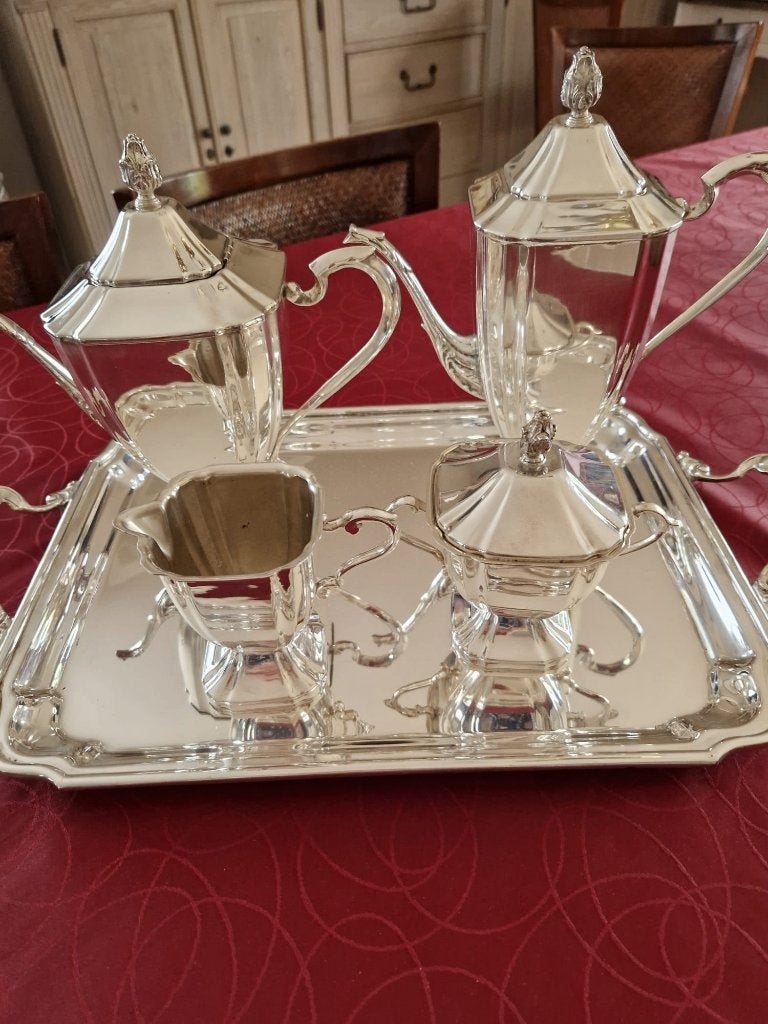 Verzilverd 5 delig koffie-theeset, Antiek en Kunst, Ophalen