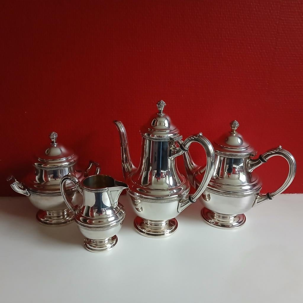 Thee- en koffieset, suikerpot en melkkan, verzilverd, Antiek en Kunst