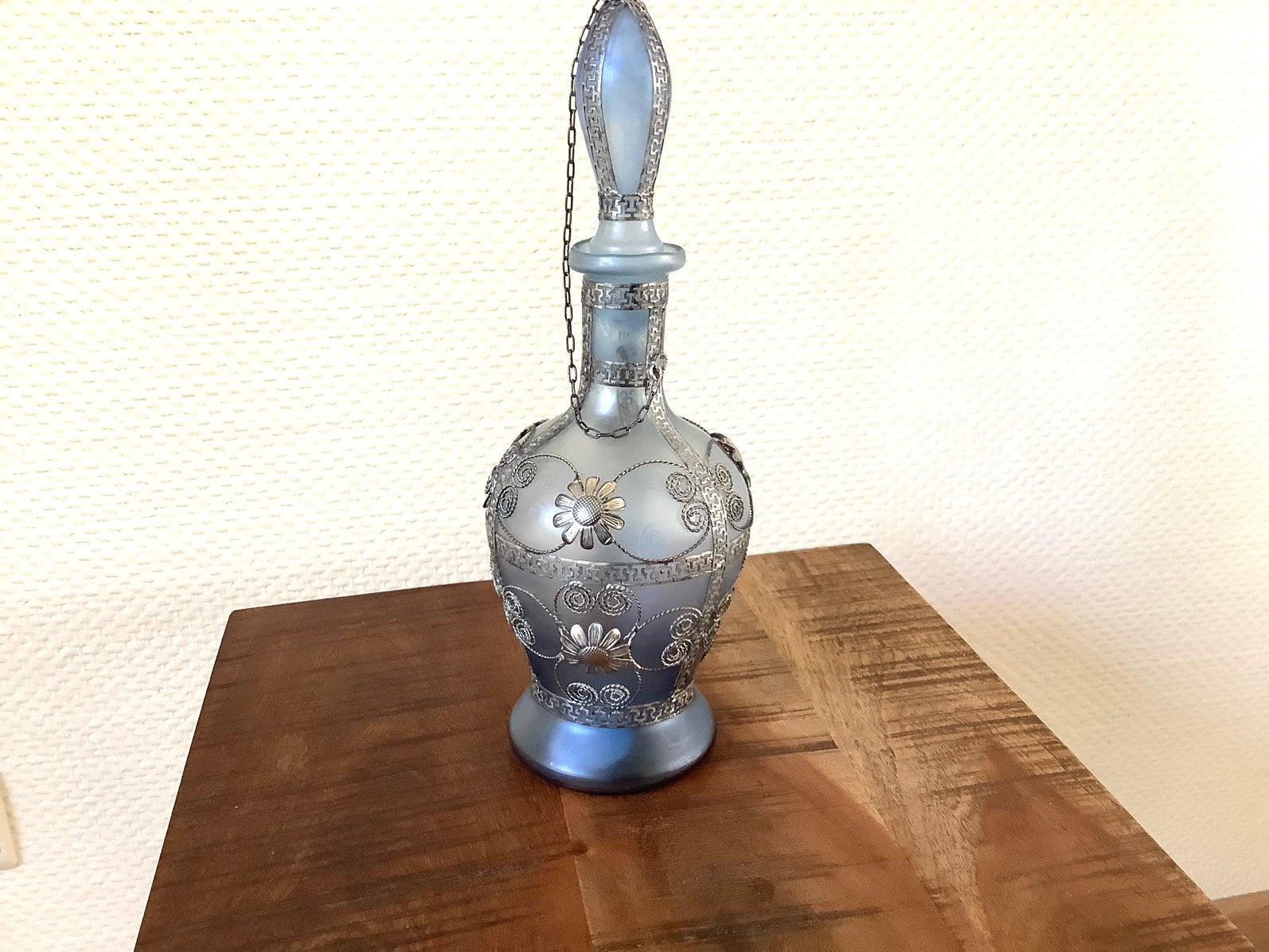 Glazen karaf zilver filigraan- Handmade Cyprus, Antiek en Kunst, Ophalen