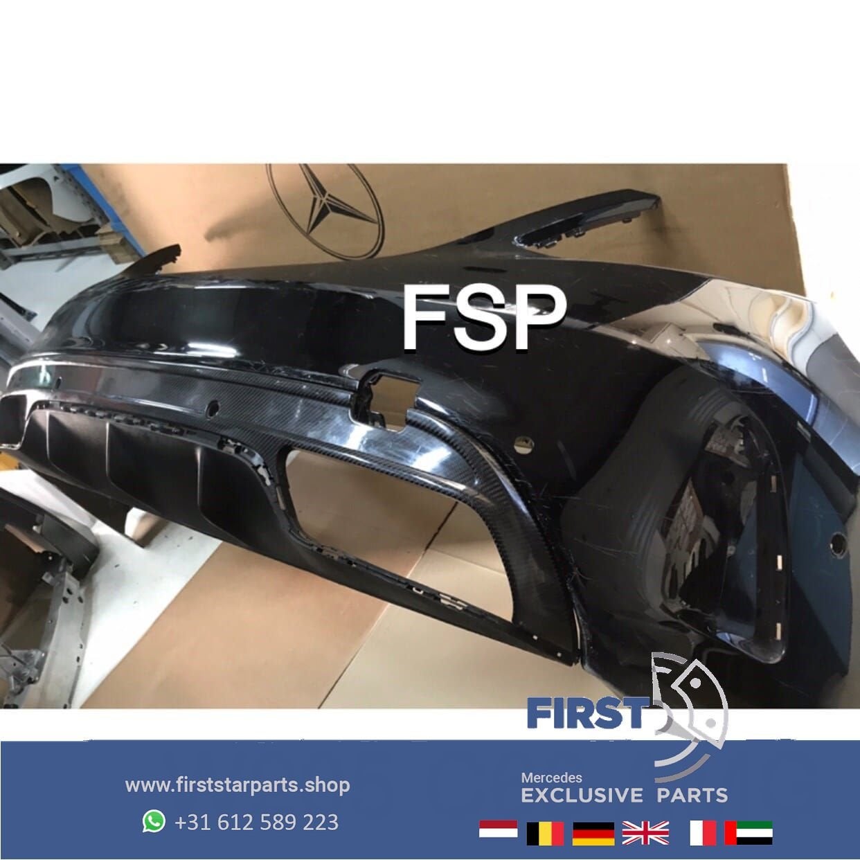 W205 C63 AMG ACHTERBUMPER + CARBON DIFFUSER ZWART ORIGINEEL, Gebruikt, -, Ophalen of Verzenden, Achter