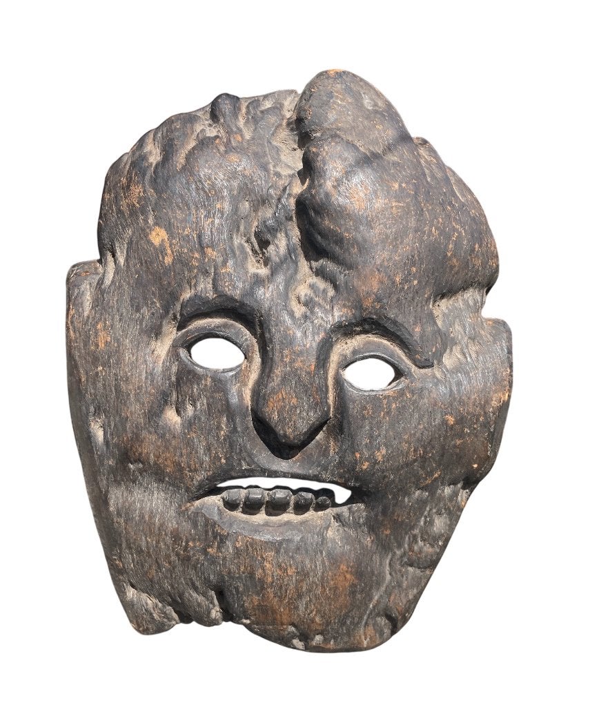 Ancien masque de chamane Népal, Tibet, Enlèvement ou Envoi, Brun, Sculpté