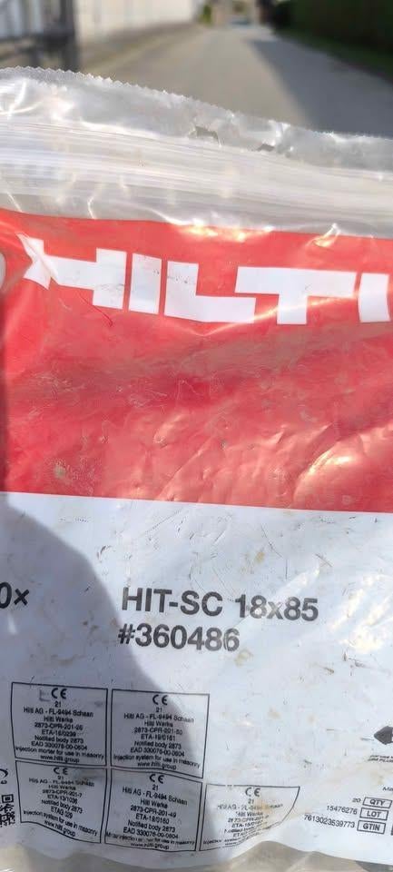 Hilti hit-sc 18x85 20 pièces : 10 €, Enlèvement, Neuf, Kit de bricolage