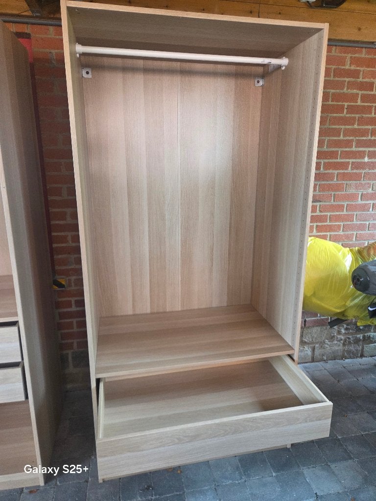 PAX-kledingkast - 1 lade+een bar met eikeneffect, Ophalen, Overige materialen, Met lade(s), 100 tot 150 cm