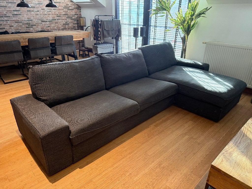 KIVIK - Canapé en tissu gris/bleu 4 places + méridienne, Maison & Meubles, 100 à 125 cm, Enlèvement, Utilisé, Bois