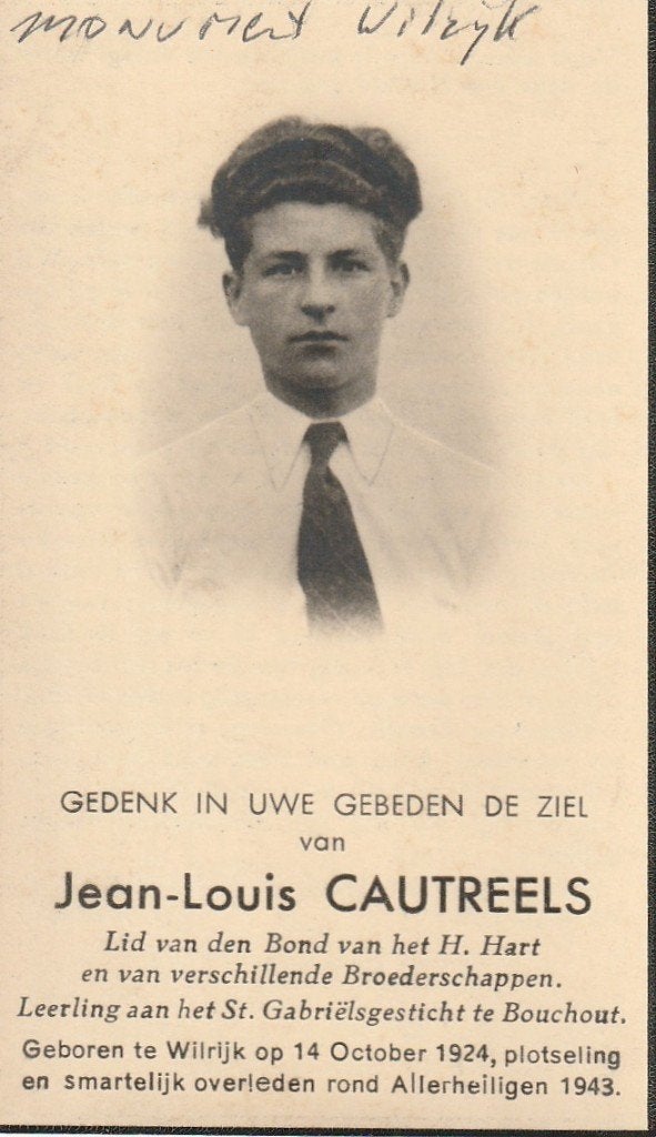 Oorlogsslachtoffer 1940-45 Jean Louis Cautreels, Collections, Images pieuses & Faire-part, Envoi