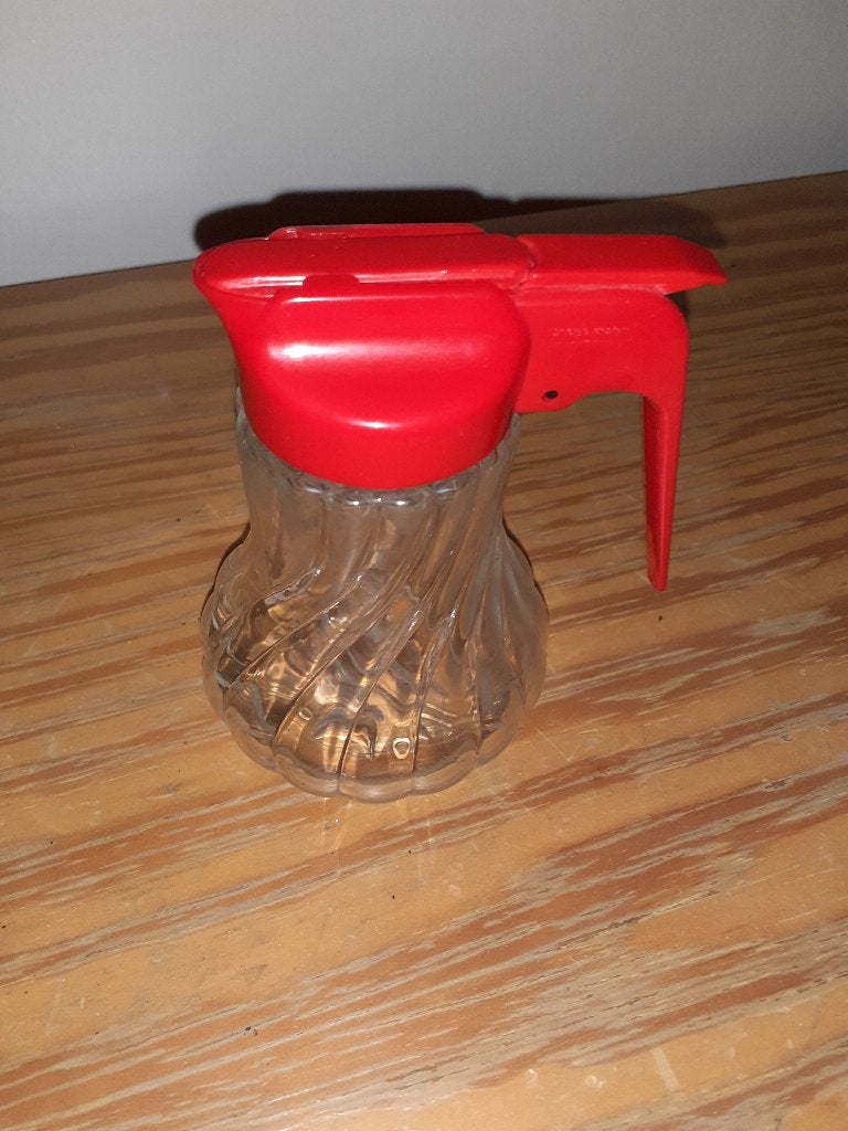 Pot en verre vintage avec couvercle rouge et bec verseur, Antiquités & Art, Enlèvement