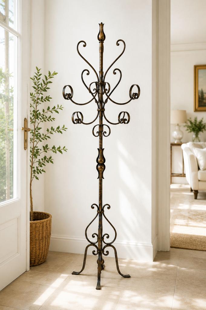 Porte-manteau fer forgé artisanal ancien style Naples chic!, Utilisé, Métal, Portemanteau sur pied, 150 à 200 cm