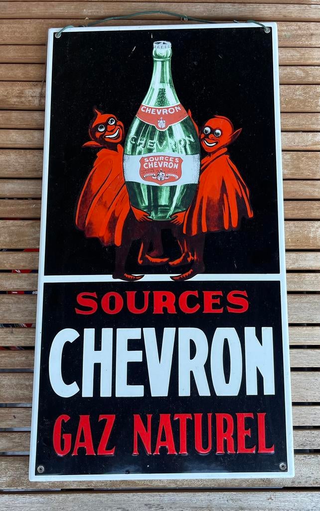 Emaille reclamebord Chevron, Collections, Marques & Objets publicitaires, Comme neuf, Panneau publicitaire, Enlèvement