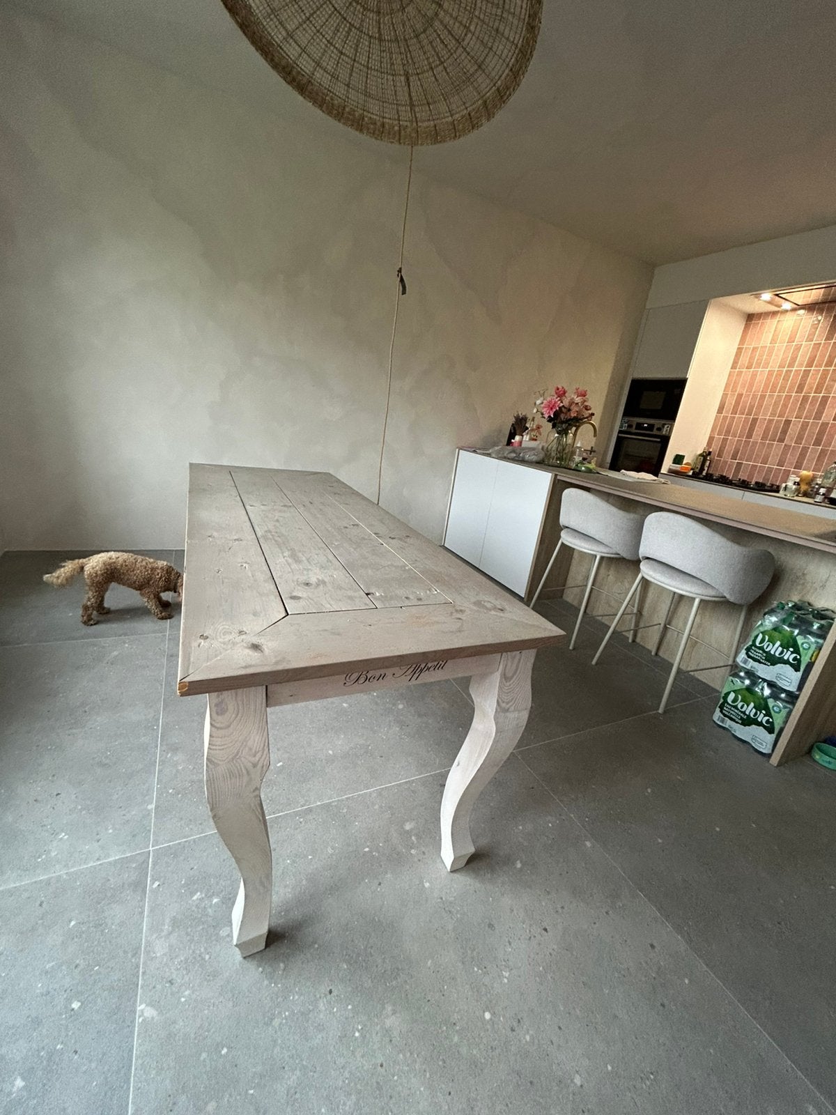 Charmante houten tafel, Huis en Inrichting, Tafels | Eettafels, Ophalen, Gebruikt, Boho, landelijk, modern, Vijf personen of meer