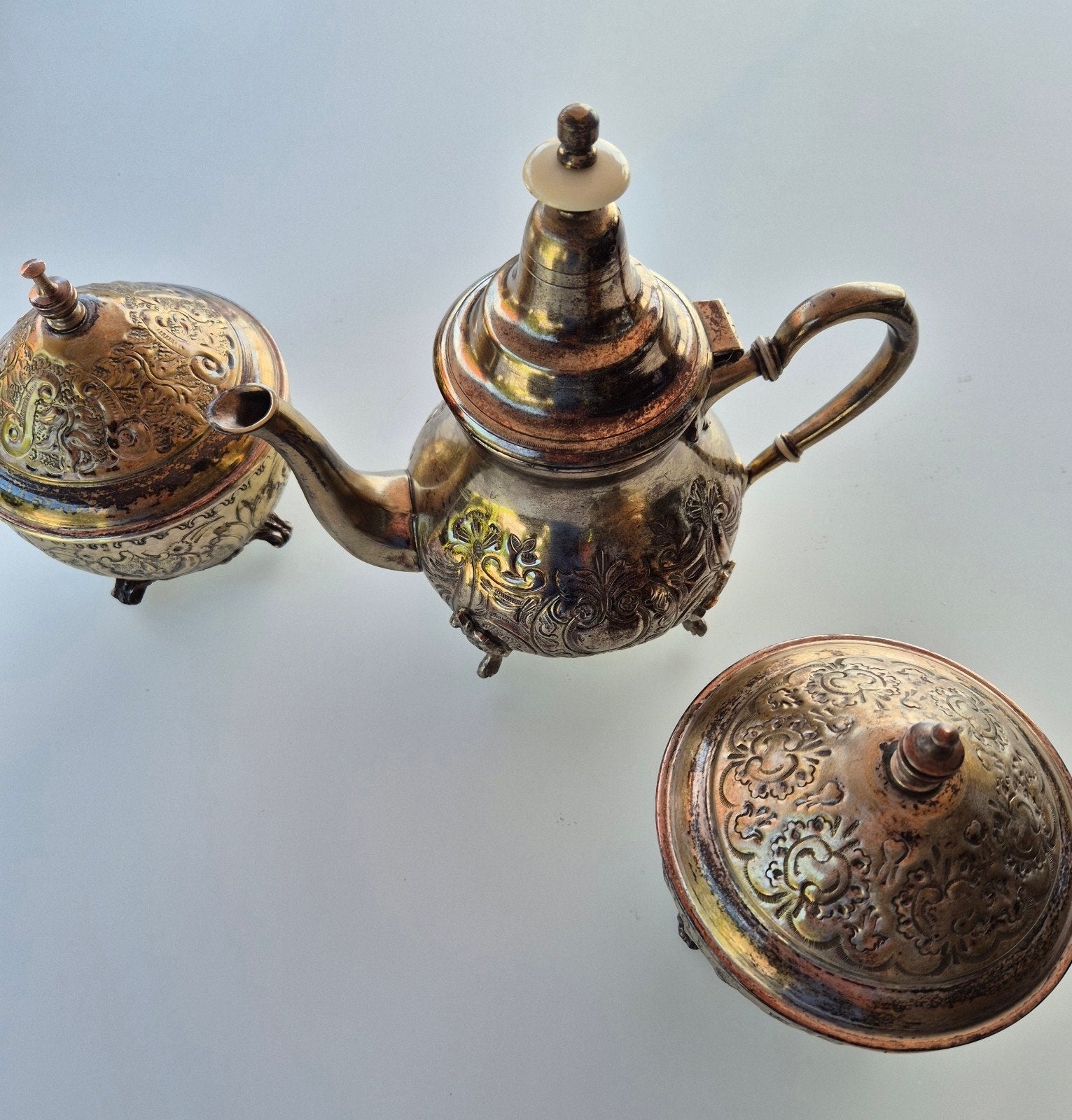 Vintage Marokkaanse theepot met suiker- en koekjespot, Antiek en Kunst, Antiek | Zilver en Goud, Ophalen