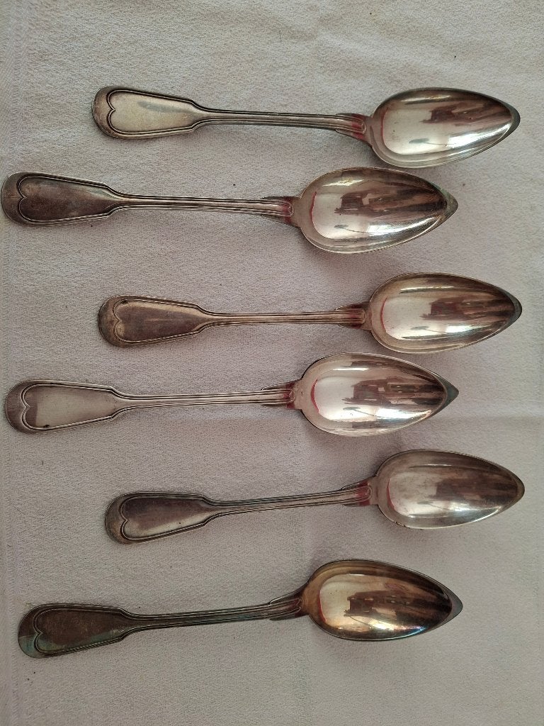 6 verzilverde lepels "Christofle", Antiek en Kunst, Ophalen