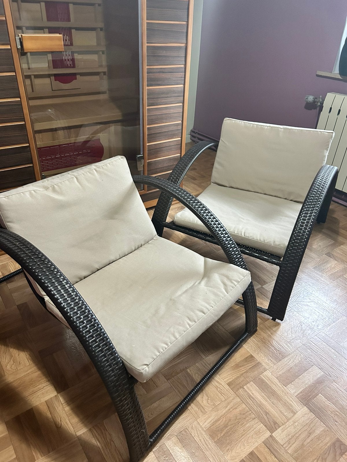 Deux chaises de jardin en plastique avec le coussin, Enlèvement, Comme neuf, Plastique