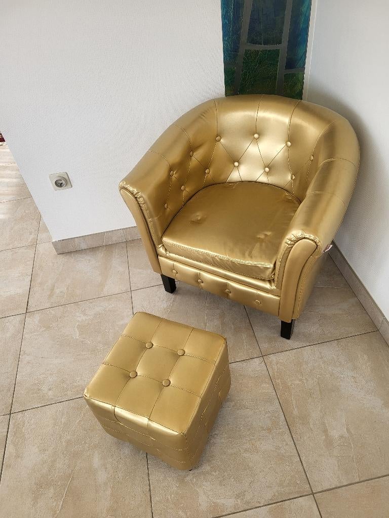 Goudkleurig zeteltje en poef, Moins de 75 cm, Moins de 150 cm, Synthétique, Enlèvement