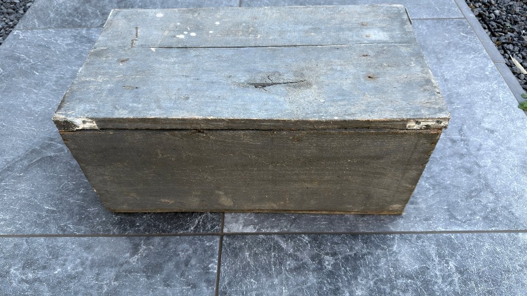 Stoere vintage houten kist met handgrepen – Grijsblauw, Ophalen of Verzenden
