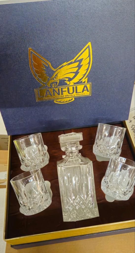Luxe LANFULA Whiskyset – Kristallen Decanter + 4 Whiskyglaze, Collections, Verres & Petits Verres, Enlèvement