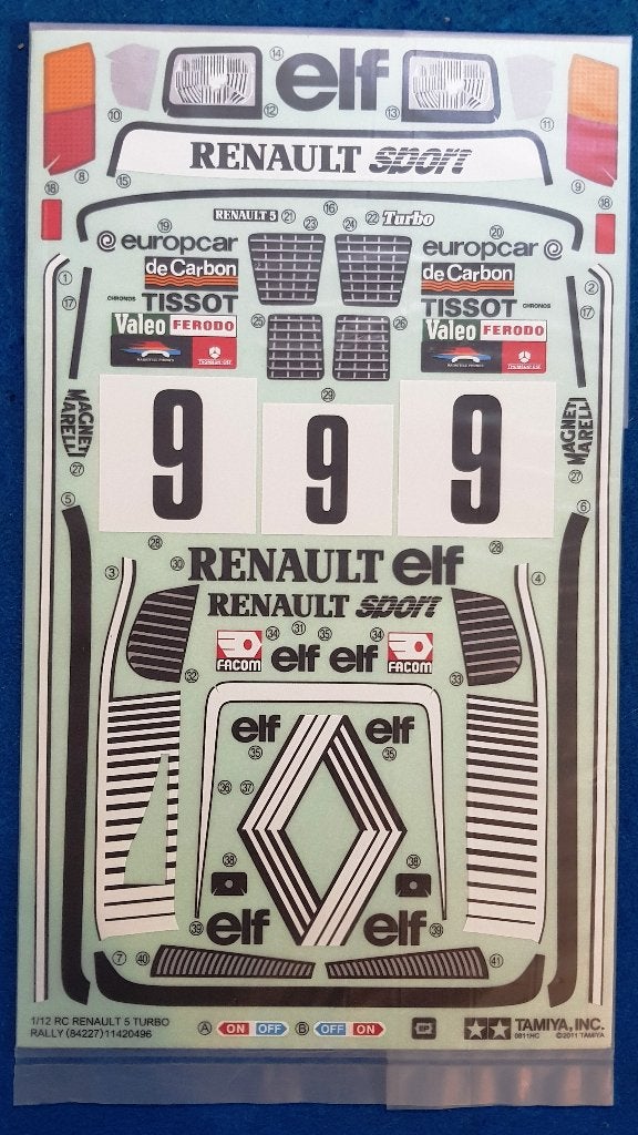 Autocollants Tamiya pour Renault 5 Turbo Rally/M05Ra #84227, Hobby & Loisirs créatifs, Envoi, Neuf, Électro, Pièce