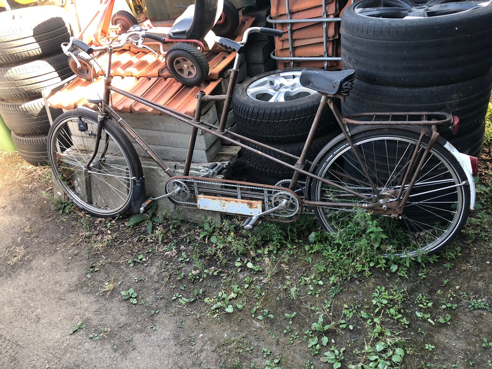 Gazelle tandem, Fietsen en Brommers, Fietsen | Tandems, Ophalen, Gebruikt, Minder dan 10 versnellingen, Trommelrem