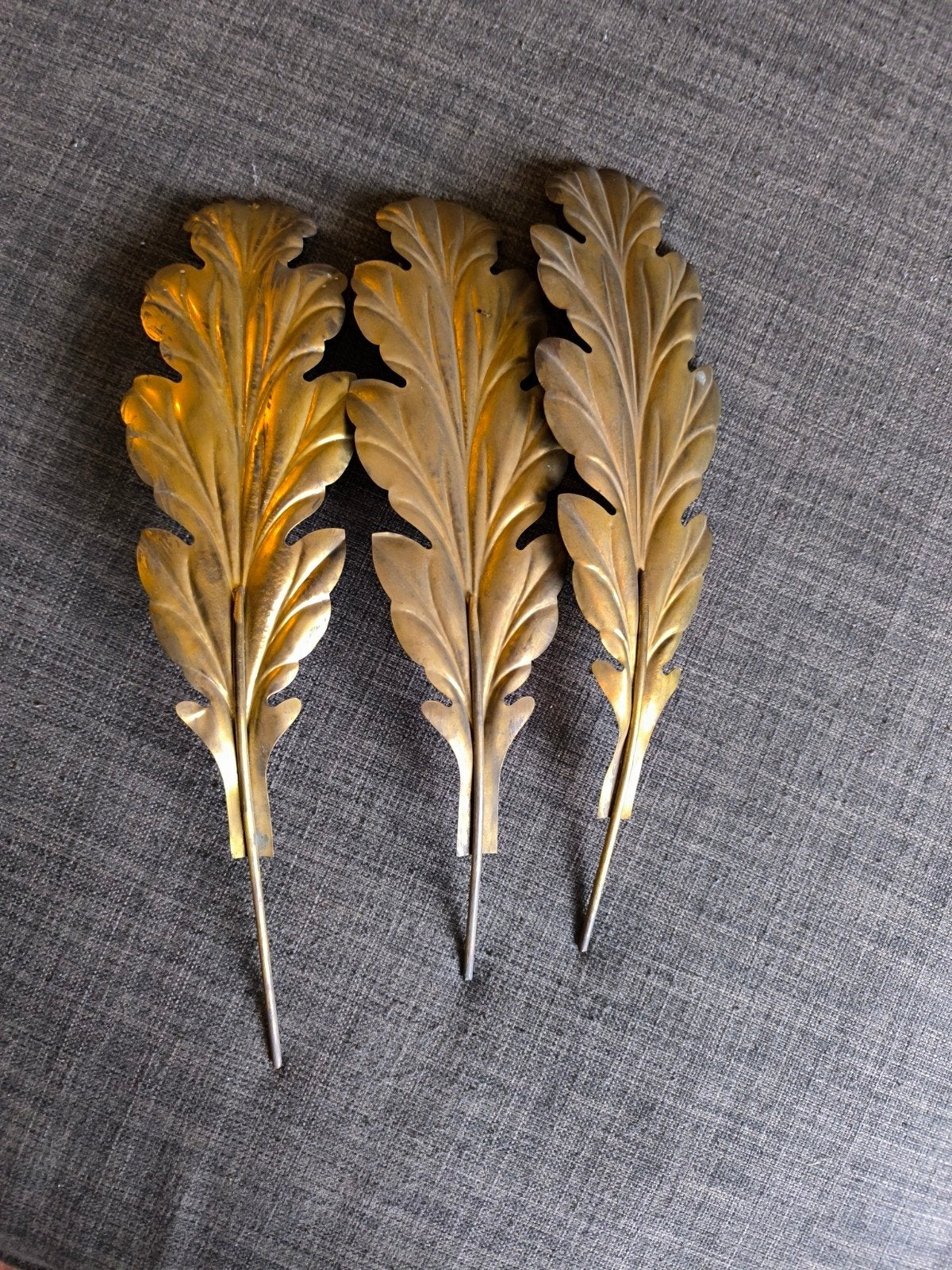 Lot de 3 anciennes feuilles décoratives en laiton – 33 cm, Enlèvement