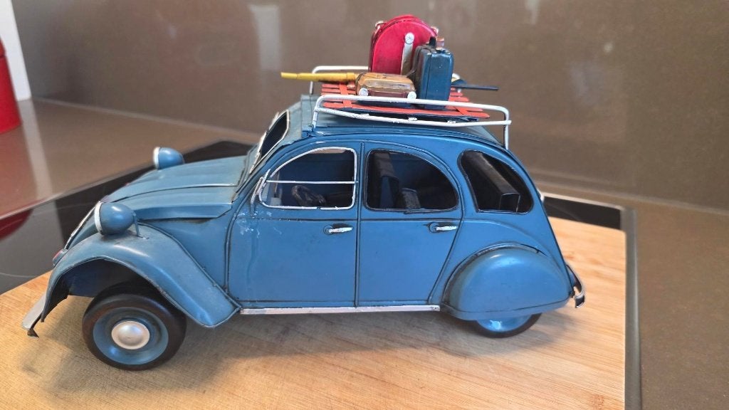 Vintage Citroën 2CV (1950) – Blauw – Schaal 1:8, Ophalen of Verzenden, Zo goed als nieuw, Auto