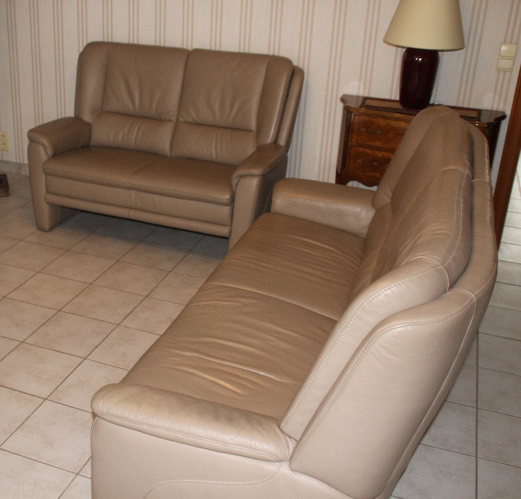 Cuir 2 et 3 places - Beige - Sièges de salon, Maison & Meubles, Enlèvement, Utilisé, Cuir, Modern klassiek