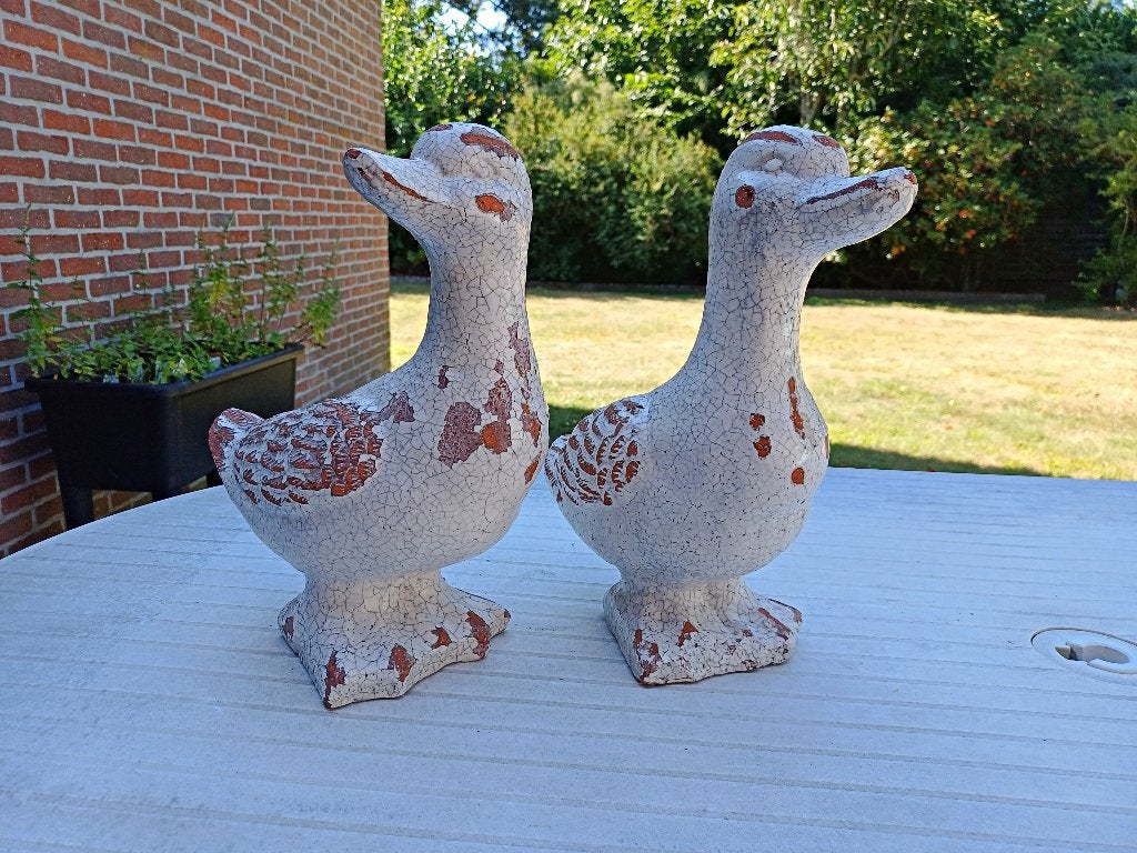 J-line eenden / ganzen beelden – wit craquelé – Set van 2, Tuin en Terras, Tuinbeelden, Ophalen