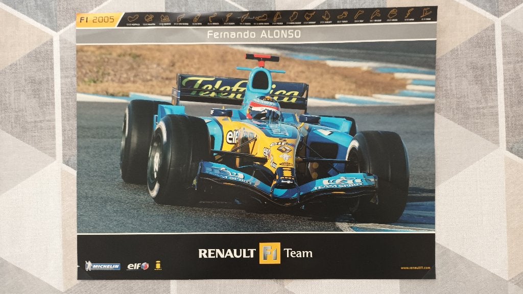 Poster 2005 Renault F1 Alonso + Fisichella, Collections, Enlèvement ou Envoi, Rectangulaire horizontal, A1 jusqu'à A3, Comme neuf