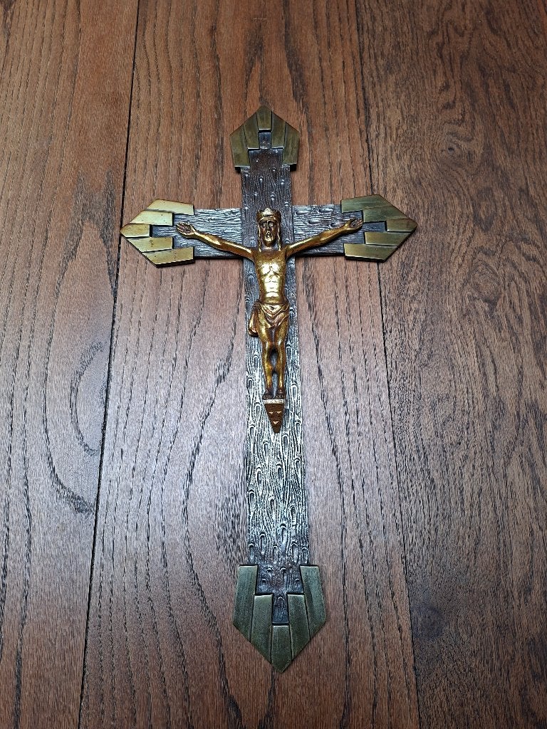 vintage kruisbeeld met metalen corpus, Antiek en Kunst, Curiosa en Brocante, Ophalen