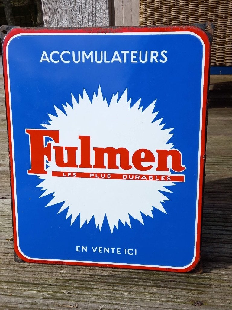 emaille reclamebord autobatterijen Fulmen zeer goede staat, Ophalen of Verzenden, Zo goed als nieuw, Reclamebord
