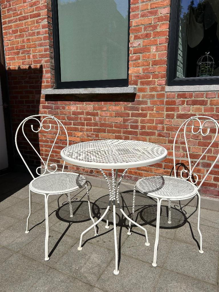 Metalen siertafeltje met twee stoelen, Enlèvement, Comme neuf, 2 places