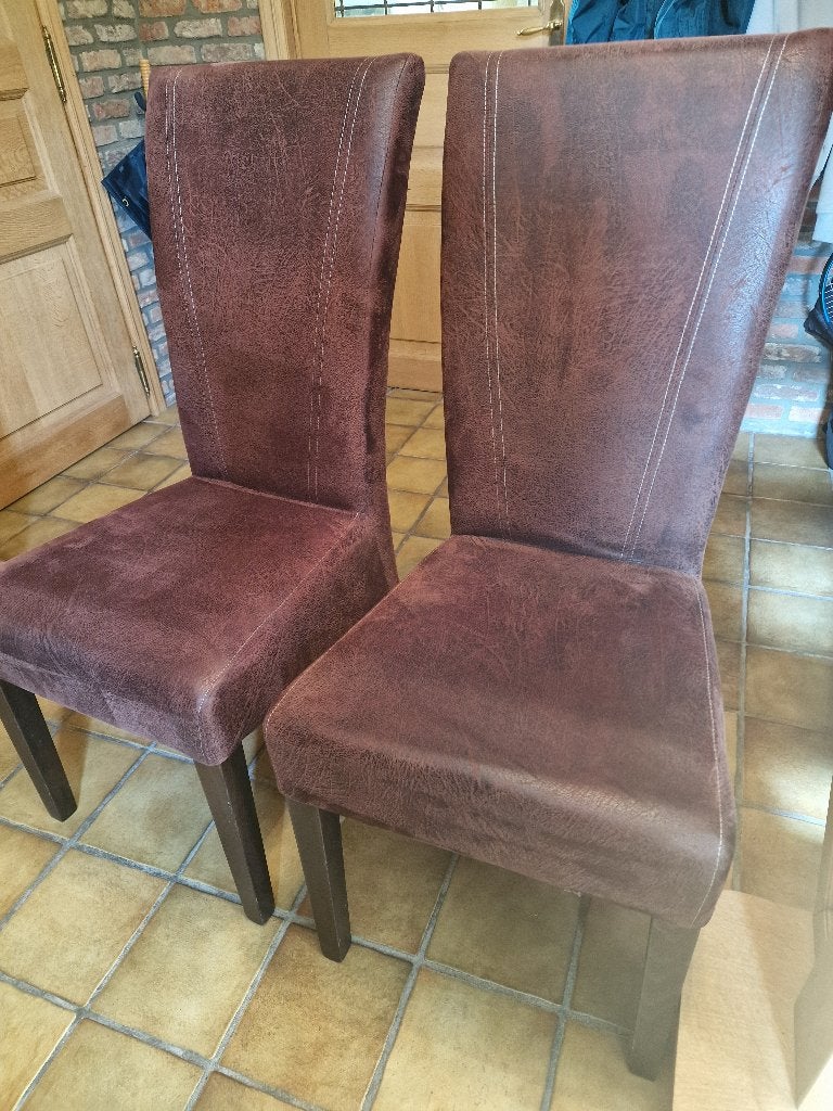 Lederen suéde stoelen, Maison & Meubles, Chaises, Comme neuf, Brun, Enlèvement, Cinq, Six Chaises ou plus