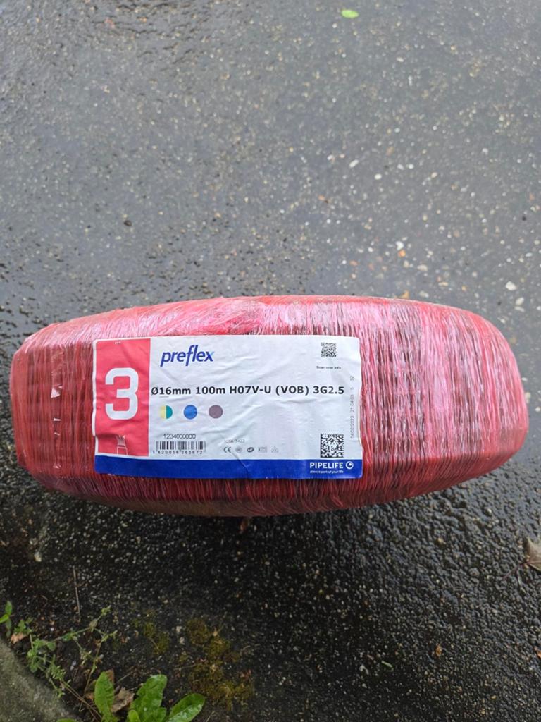 Preflex vob 3g2.5mm - 16mm buis - 100m, Doe-het-zelf en Bouw, Elektriciteit en Kabels, Ophalen, Nieuw, Kabel of Snoer