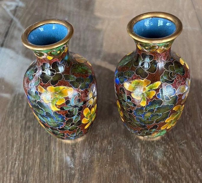 2 vases miniatures cloisonnés, Enlèvement ou Envoi, Cuivre