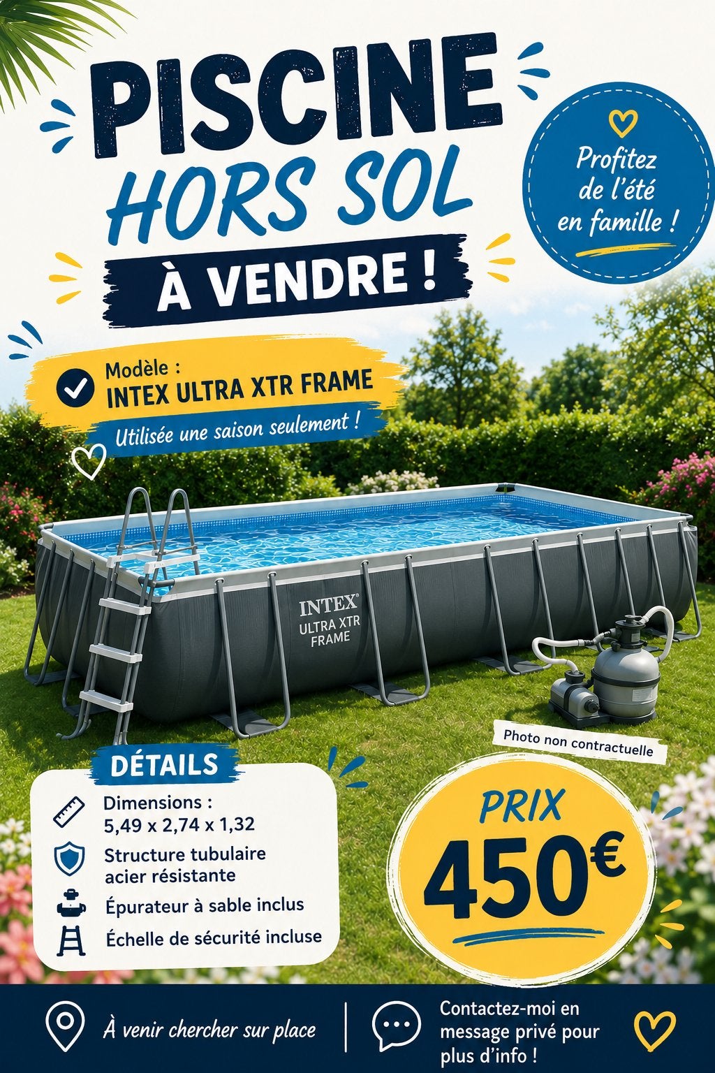 PISCINE HORS SOL INTEX ULTRA XTR FAME, Enlèvement, Utilisé, Rectangulaire, 400 cm ou plus