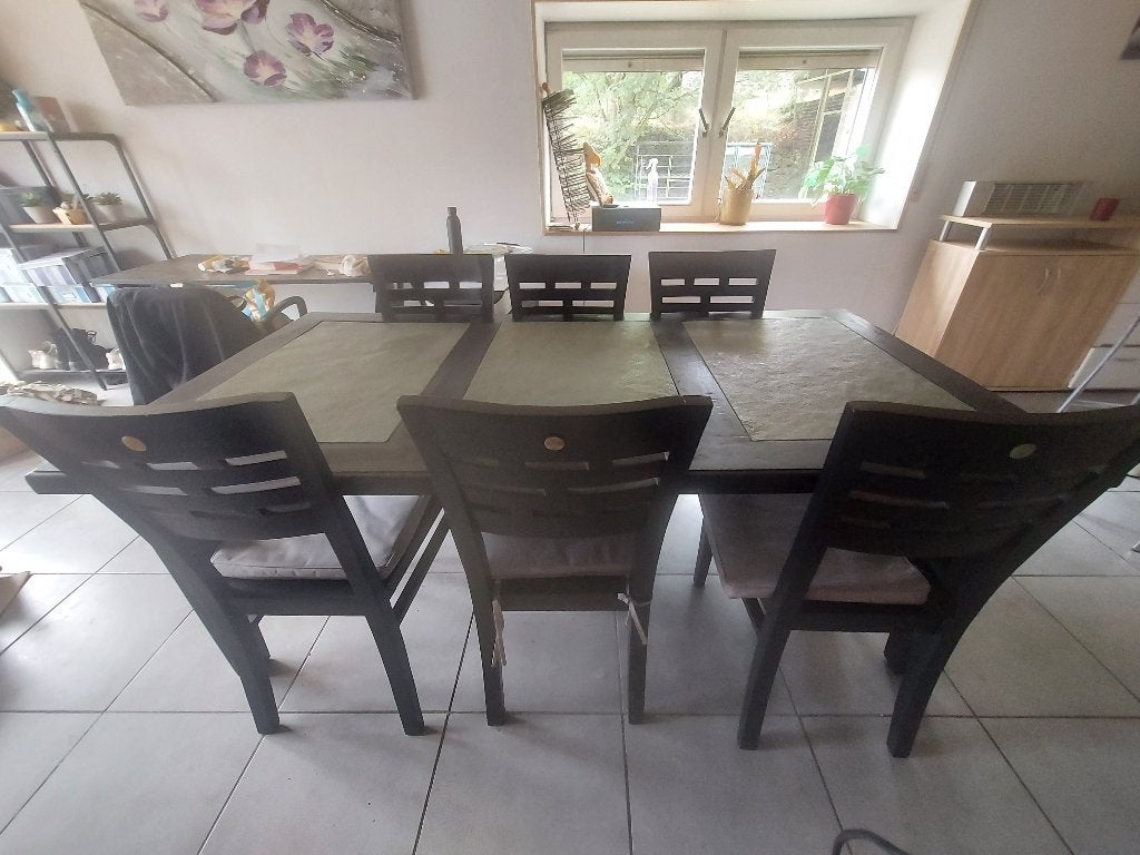 Eettafel en 6 stoelen, Huis en Inrichting, Tafels | Eettafels, Ophalen, 50 tot 100 cm, Vijf personen of meer, 150 tot 200 cm