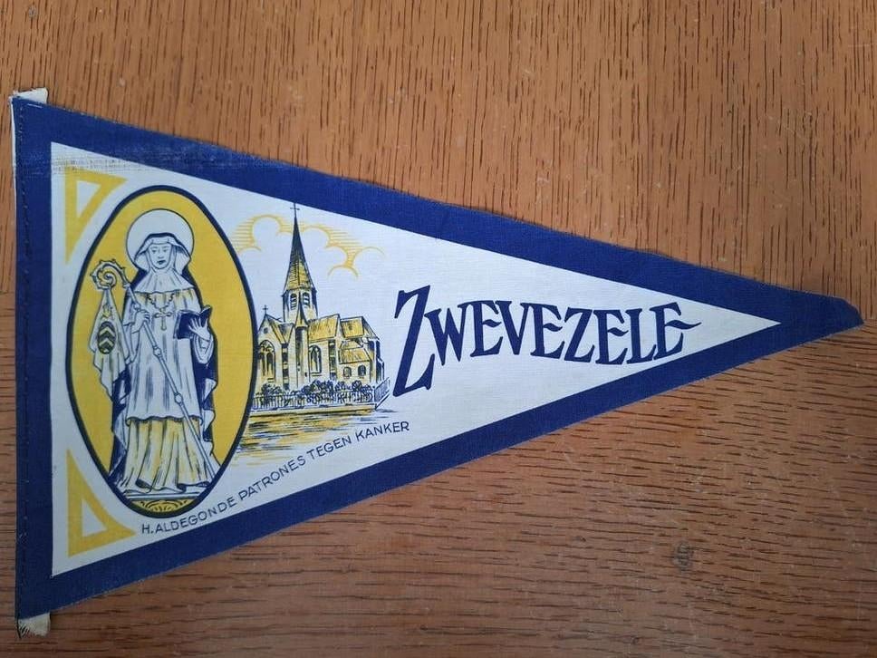 Oude wimpel Zwevezele H. Aldegonde patrones tegen kanker, Ophalen of Verzenden