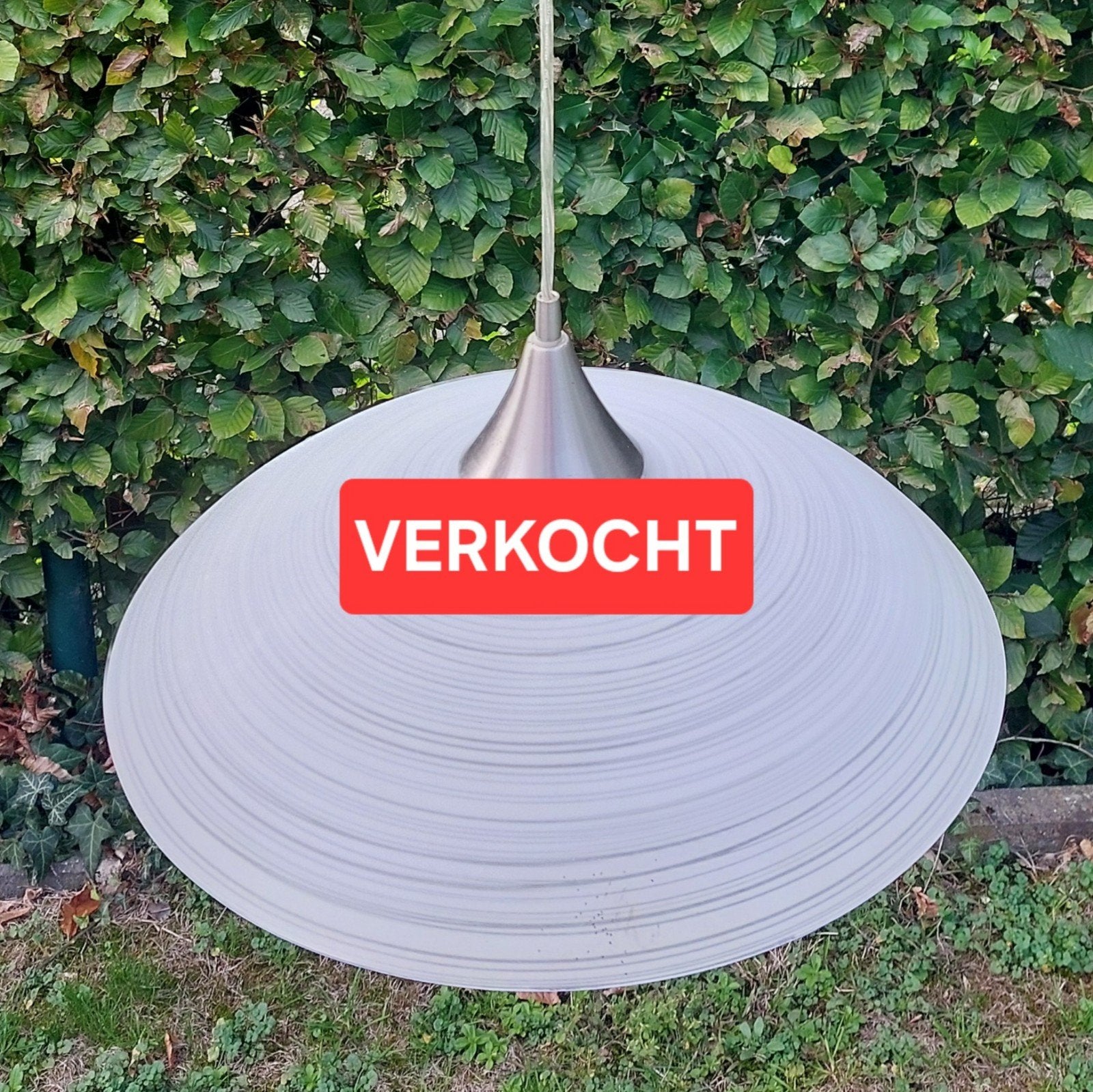Vintage Glazen Hanglamp | Witte Swirl Schotel, Ophalen, Wit, Hanglamp, Glas