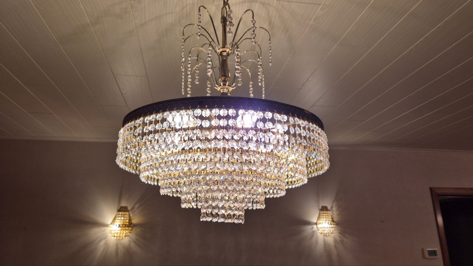 kroonluchter met glazen parels, Huis en Inrichting, Ophalen, Zo goed als nieuw, Glas, Chique jaren 60