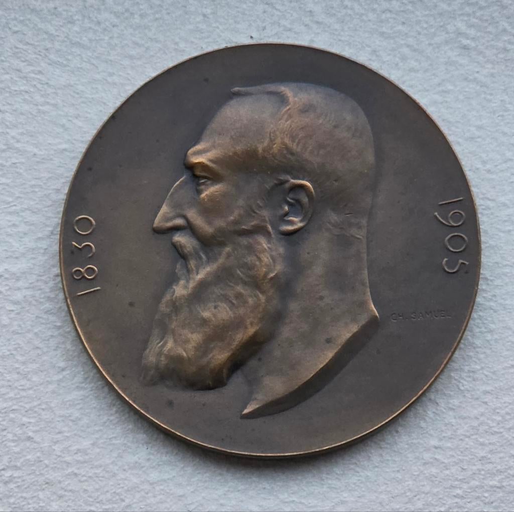 Medaille Leopold II 75j België 1905 brons 7cm, Ophalen of Verzenden, Brons