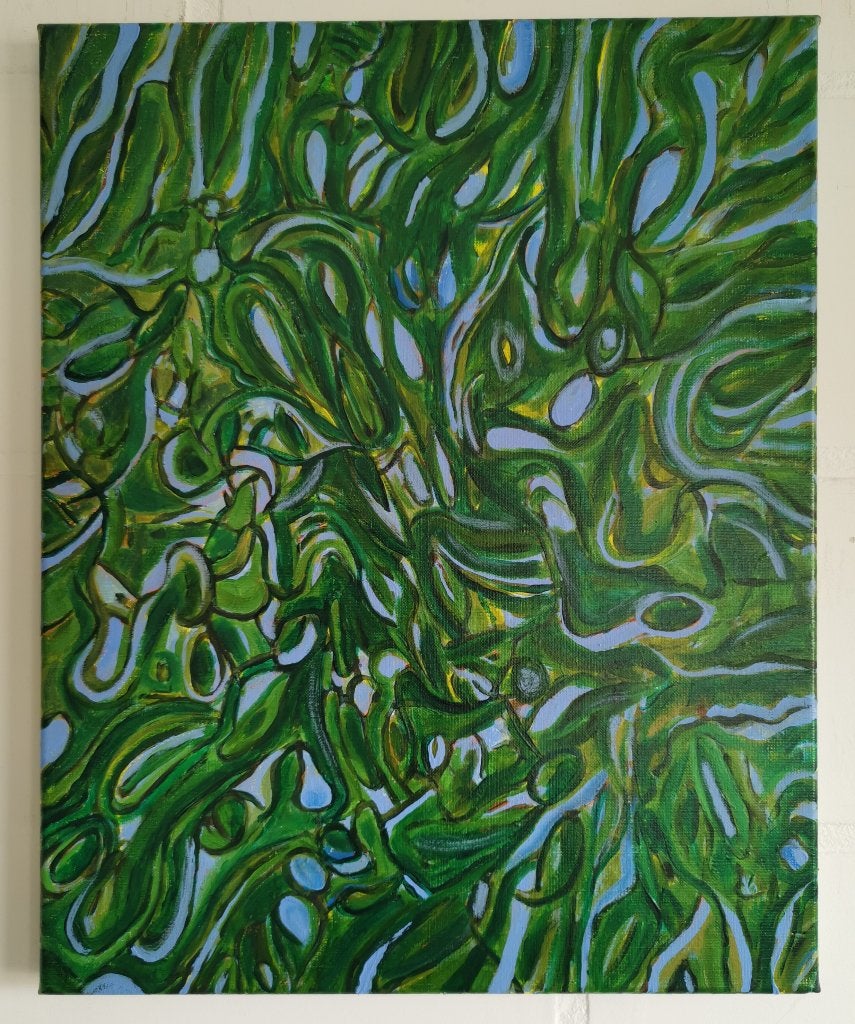 Weerspiegeling, Antiek en Kunst, Ophalen, Gesigneerd, Acrylverf, Landschap
