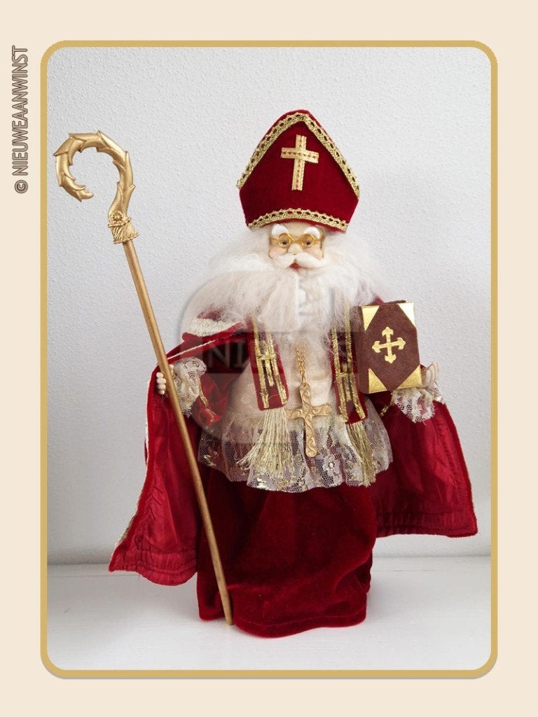 Nostalgische etalage Sinterklaas pop - rood - 45 cm, Diversen, Verzenden, Zo goed als nieuw