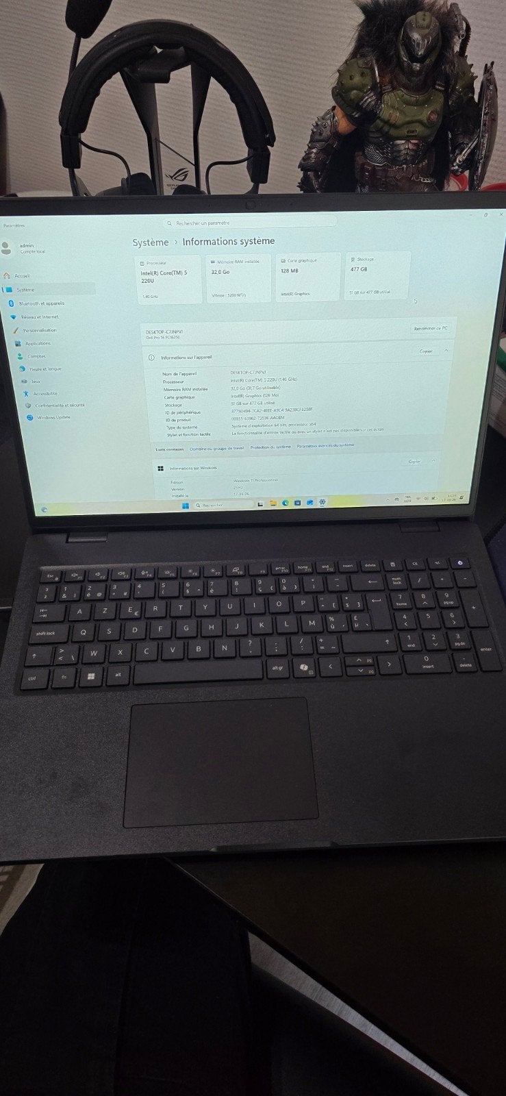 Pc portable Dell Pro 16 intel core 5 220u 32go ram 512 SSD, Verzenden, SSD