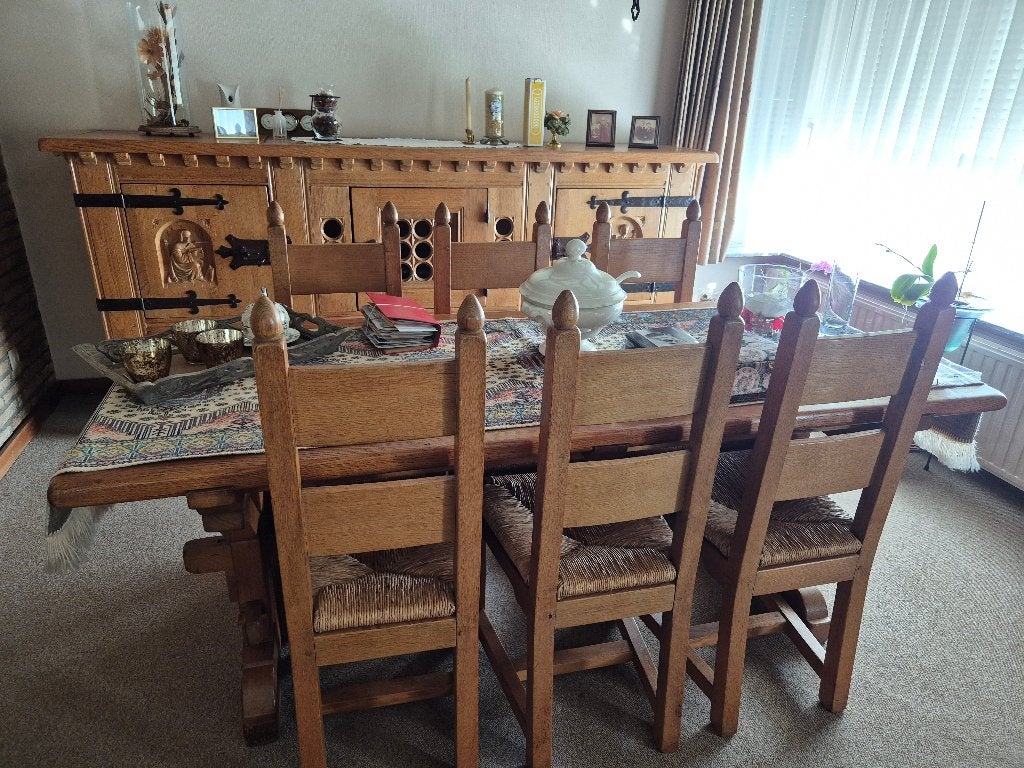 Eetkamer - Massief eik - klassiek, Huis en Inrichting, Complete eetkamers, Zo goed als nieuw, 4 tot 6 stoelen, Ophalen